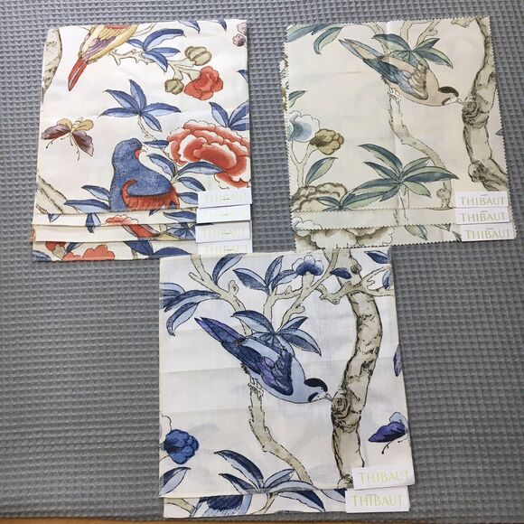 Thibaut 9pc Fabric Sample Swatches Linen Cotton  Floral Birds Garden Crafting - Picture 2 of 9